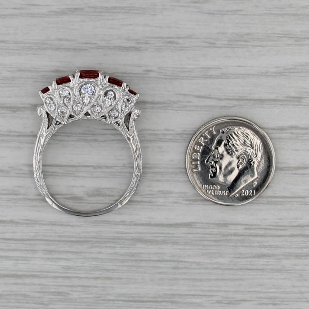 Vintage Style Lab Created Red Orange Sapphire Topaz Ring 14k White Gold Sz 8.25