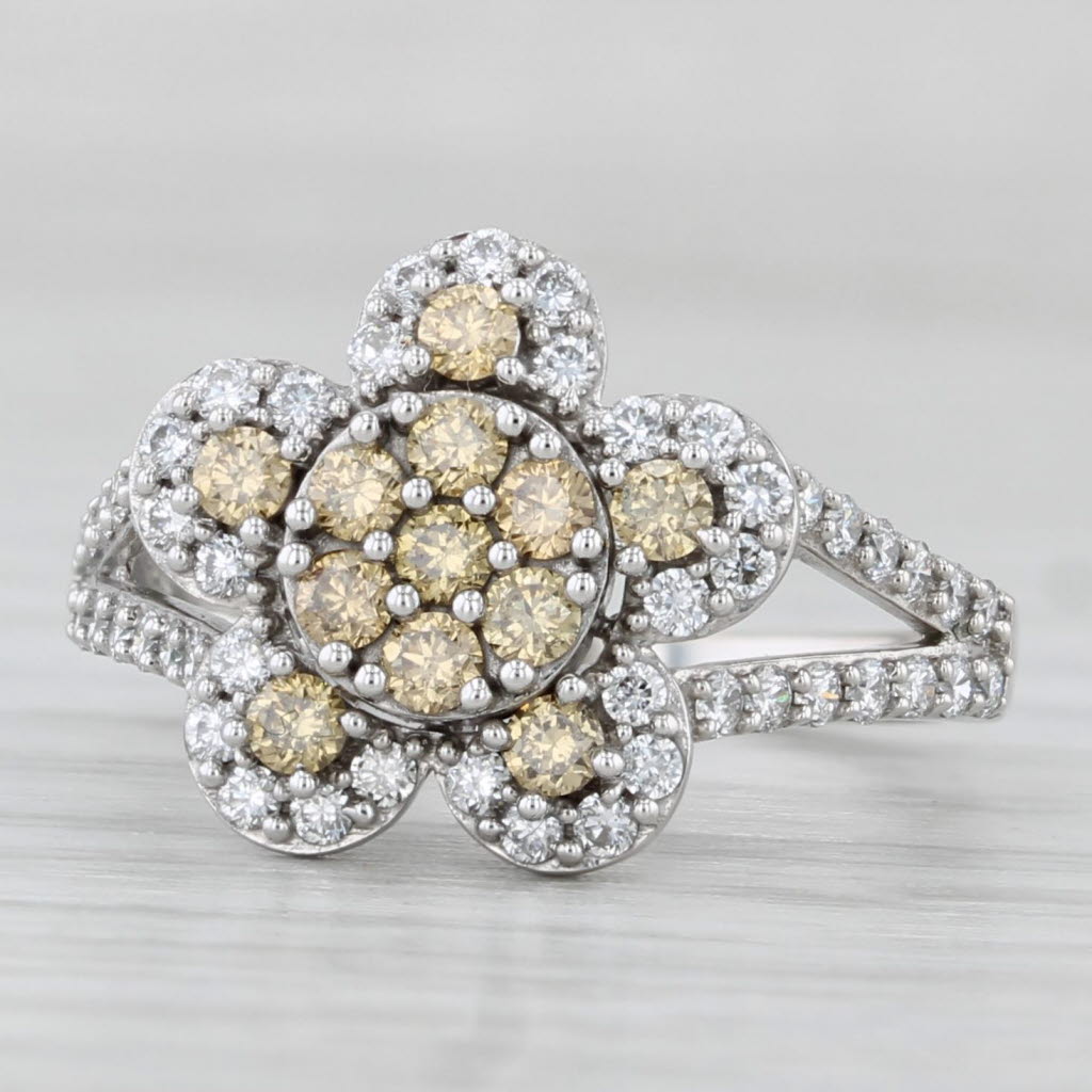 Light Gray 0.68ctw Diamond Cluster Flower Ring 14k White Gold Size 5