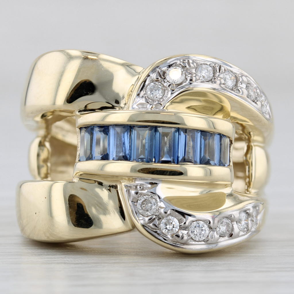 Gray 1.20ctw Blue Sapphire Diamond Buckle Knot Ring 14k Yellow Gold Size 8