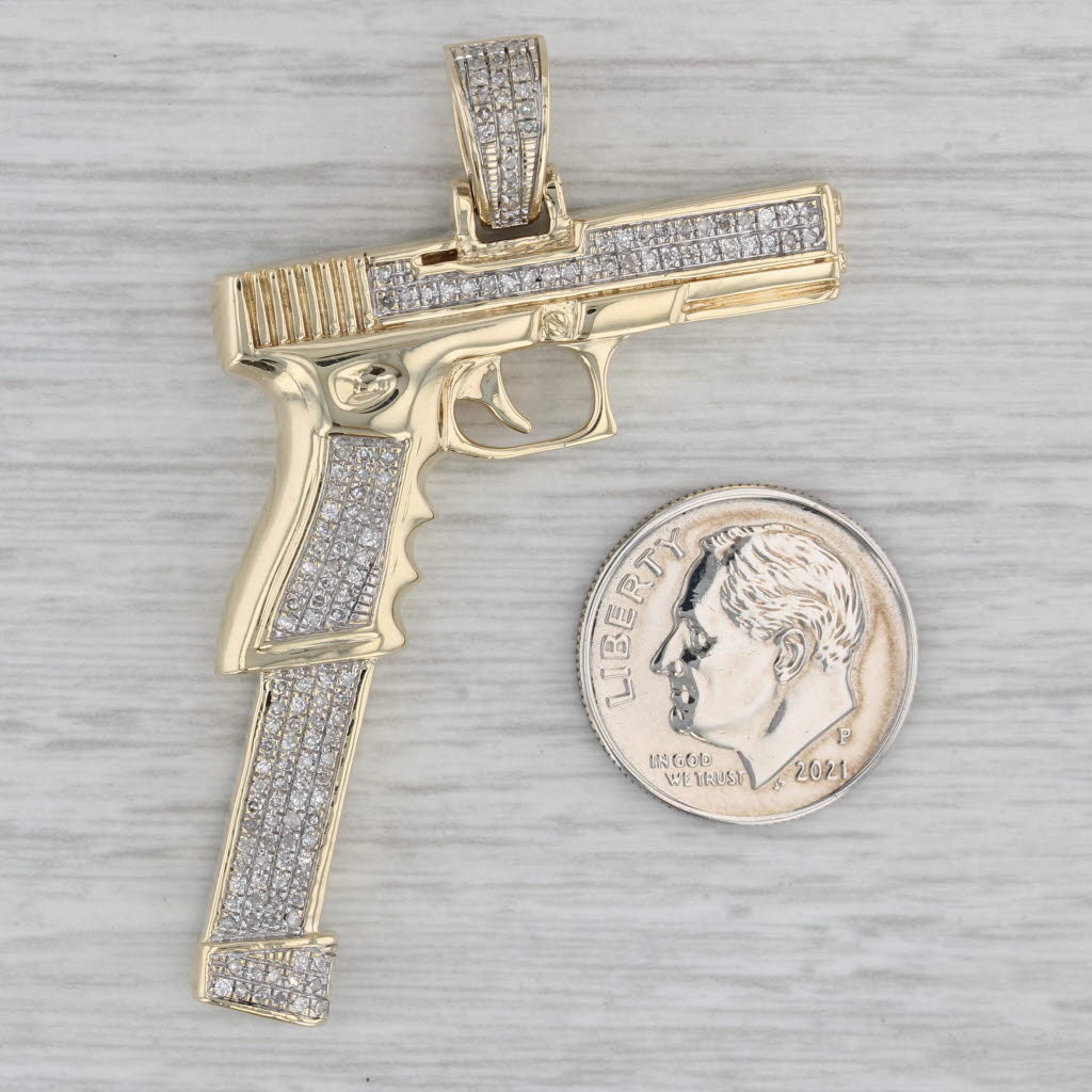 Gray 0.30ctw Diamond Hand Gun Pendant 10k Yellow Gold Statement