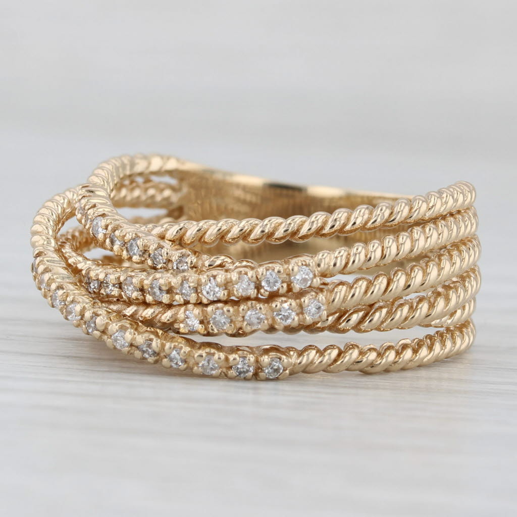 Light Gray Effy 0.20ctw Diamond Woven Multiband Rope Ring 14k Yellow Gold Size 9.5-9.75