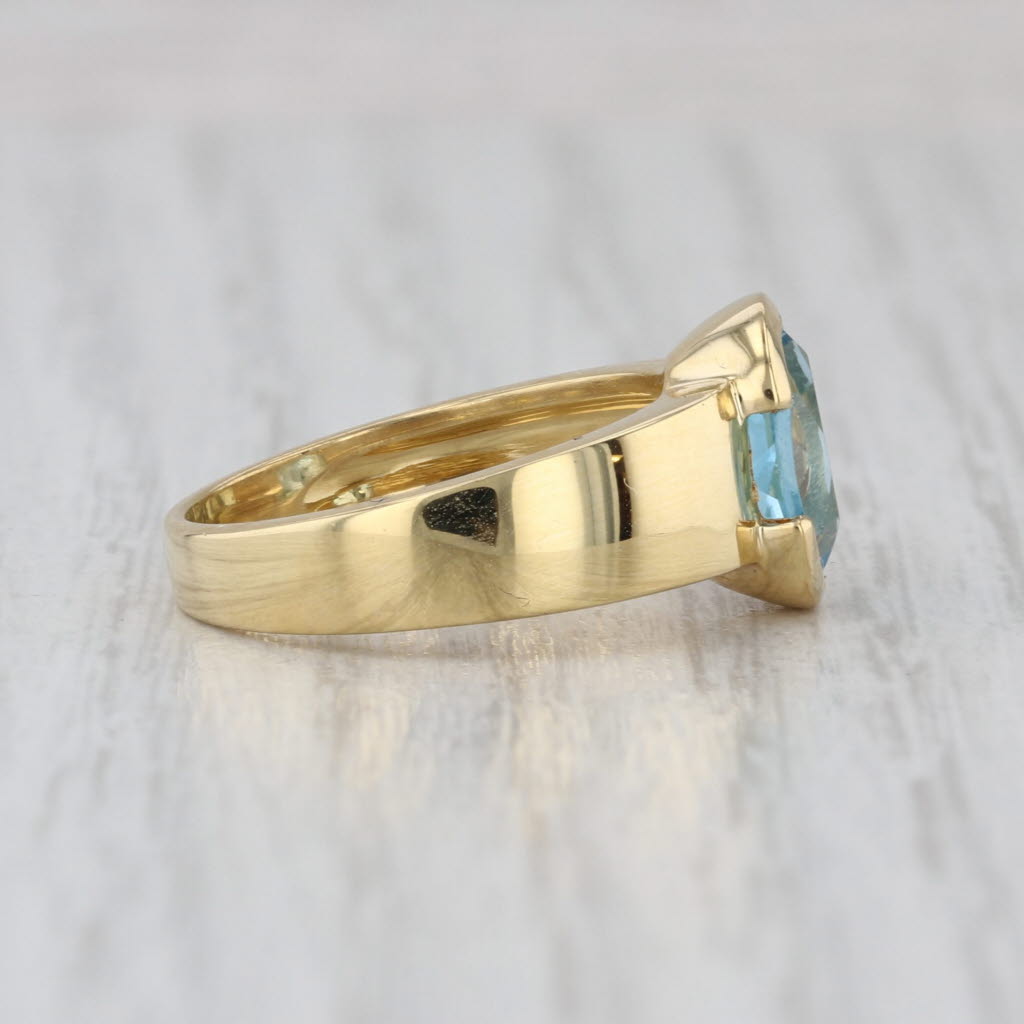2.30ct Oval Blue Topaz Solitaire Ring 18k Yellow Gold Size 5.5-5.75 Signed