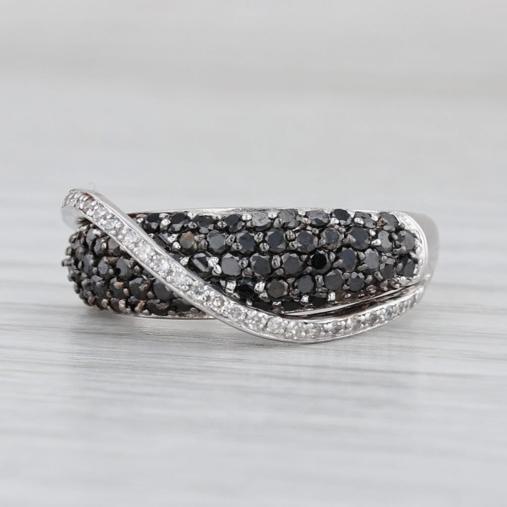 1ctw Black White Diamond Overlay Ring 14k White Gold Size 6.75 Pave Band