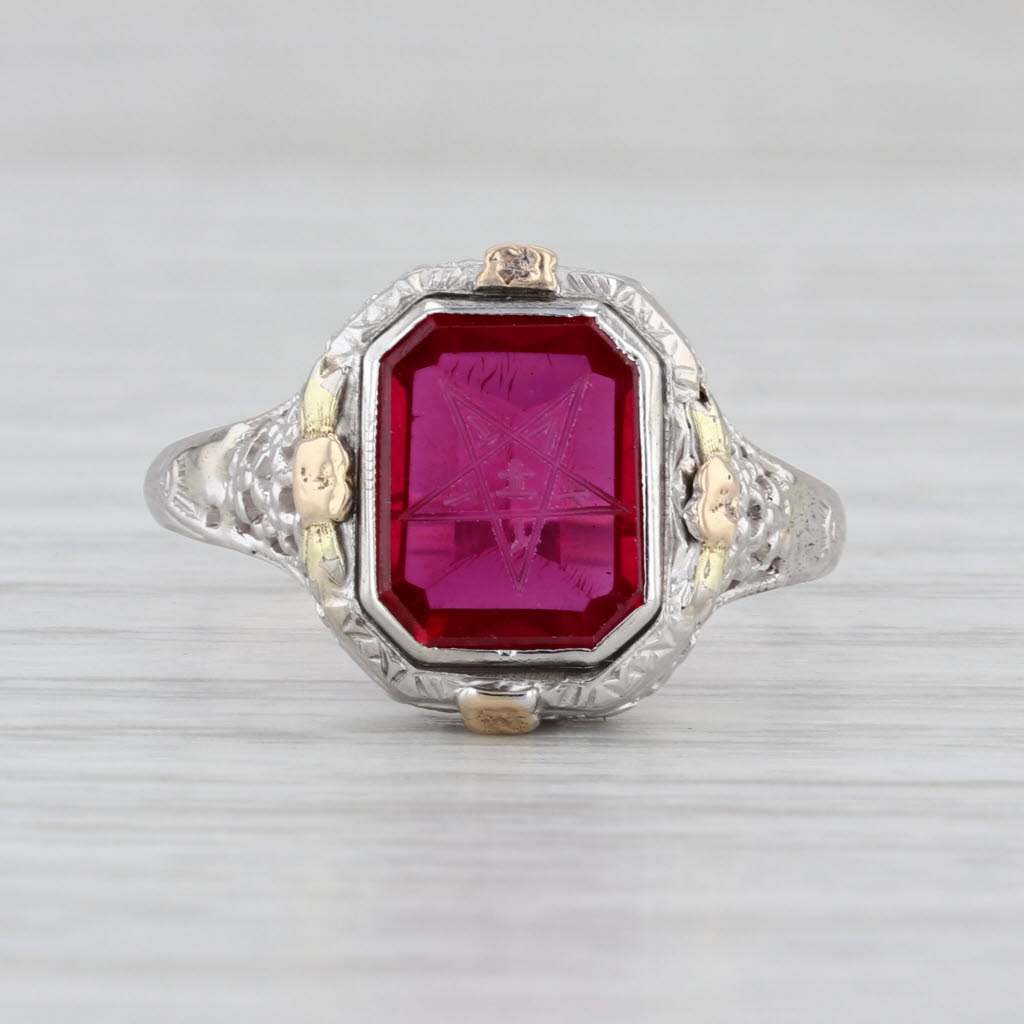 Vintage Order Eastern Star Ring Lab Created Ruby 10k Gold Size 9.25 Masonic OES