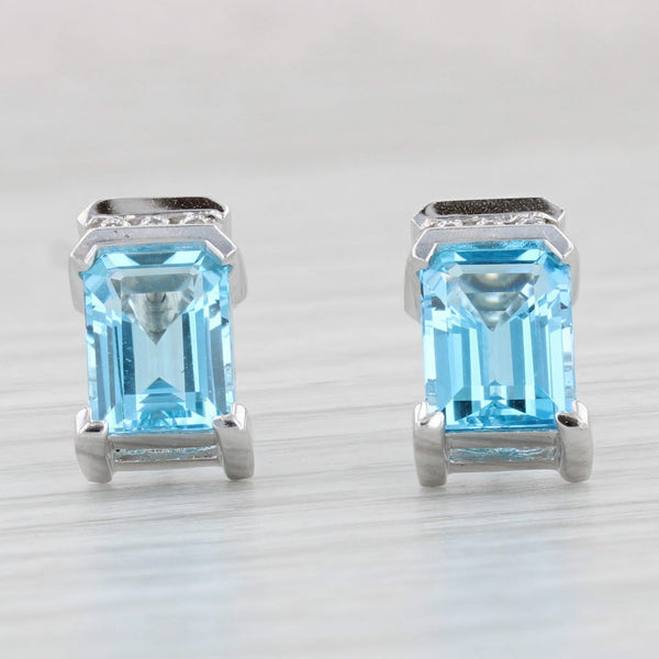 3.51ctw Blue Topaz Diamond Stud Earrings 14k White Gold