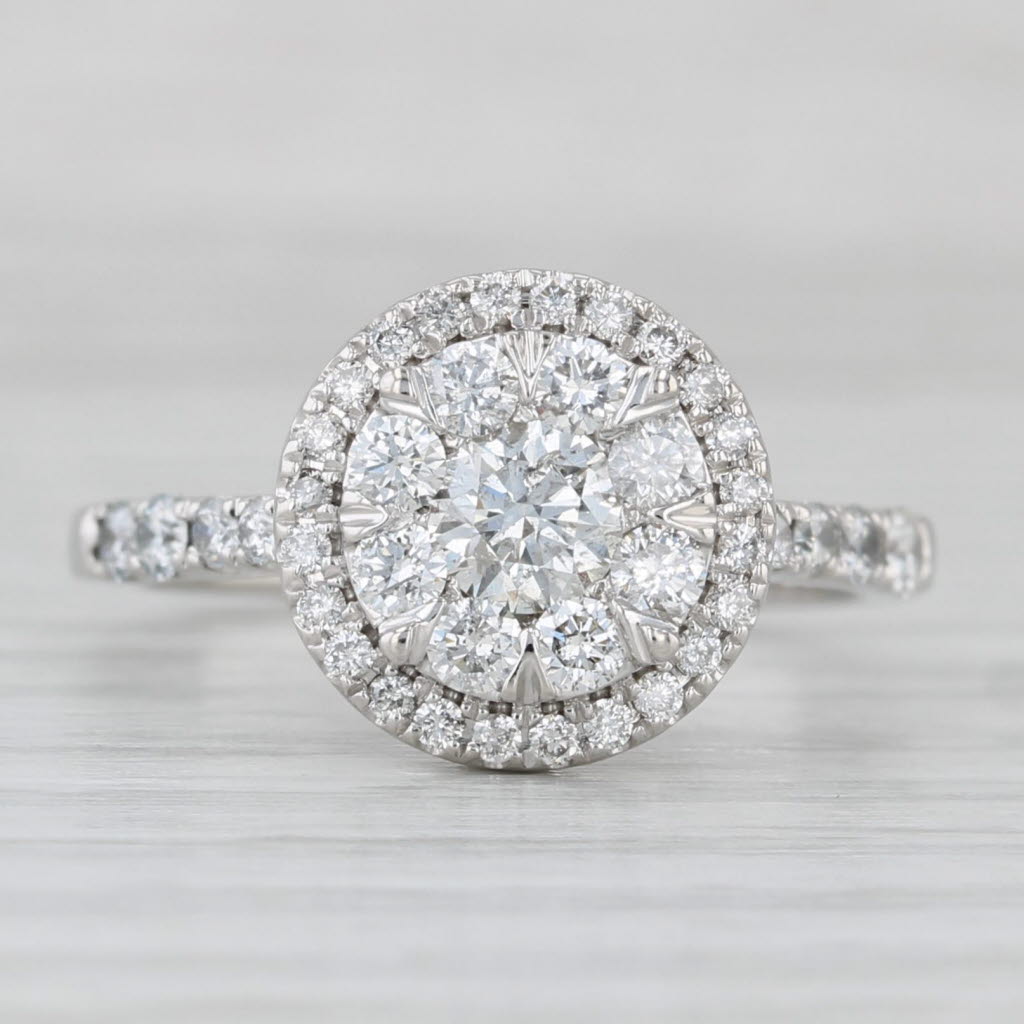 Light Gray 0.75ctw Diamond Cluster Halo Engagement Ring 14k White Gold Size 5.75