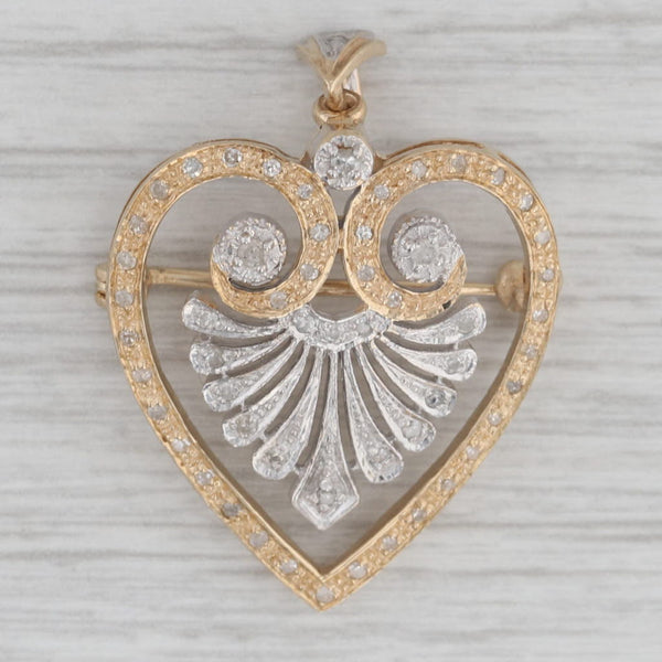 Gray 0.30ctw Diamond Heart Brooch Pendant 14k White Yellow Gold Pin