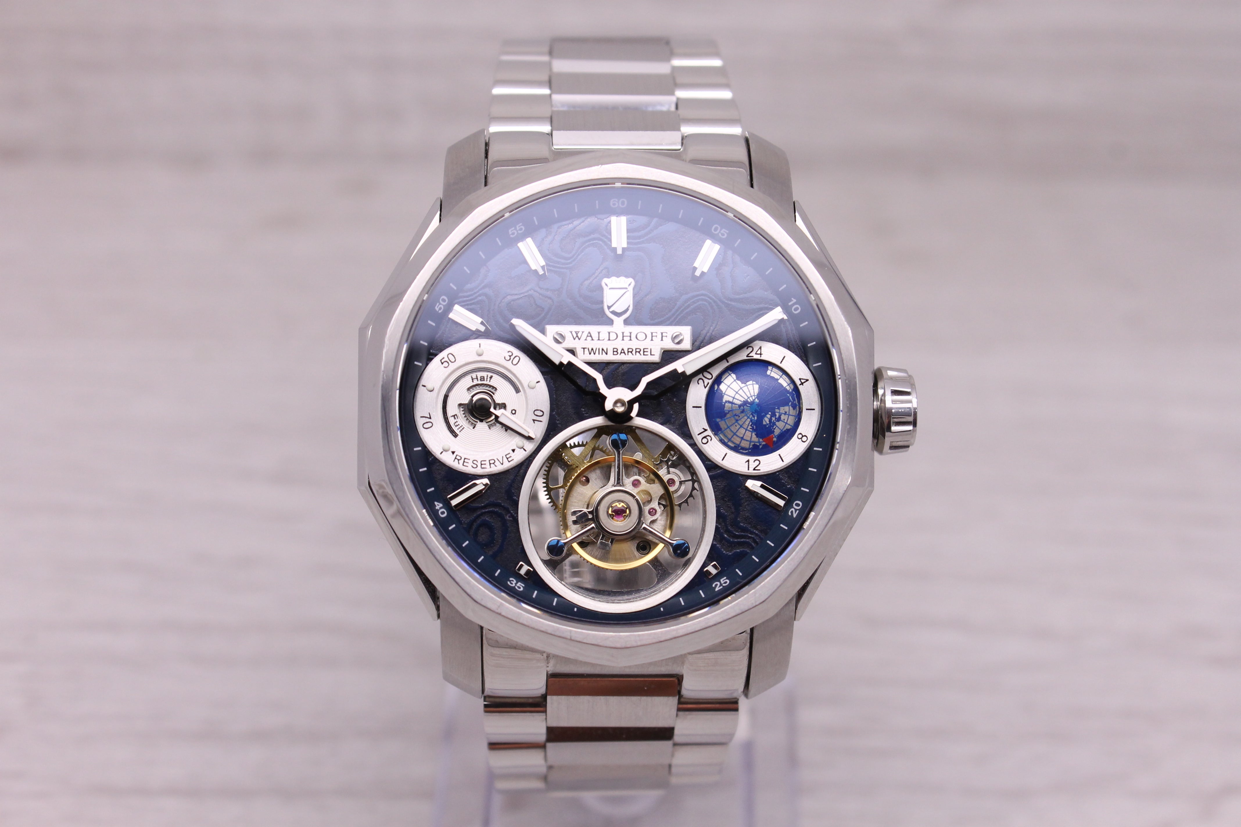 Gray Waldhoff Continental Twin Barrel Mens 43mm Steel Tourbillon Watch w/ Box Germany