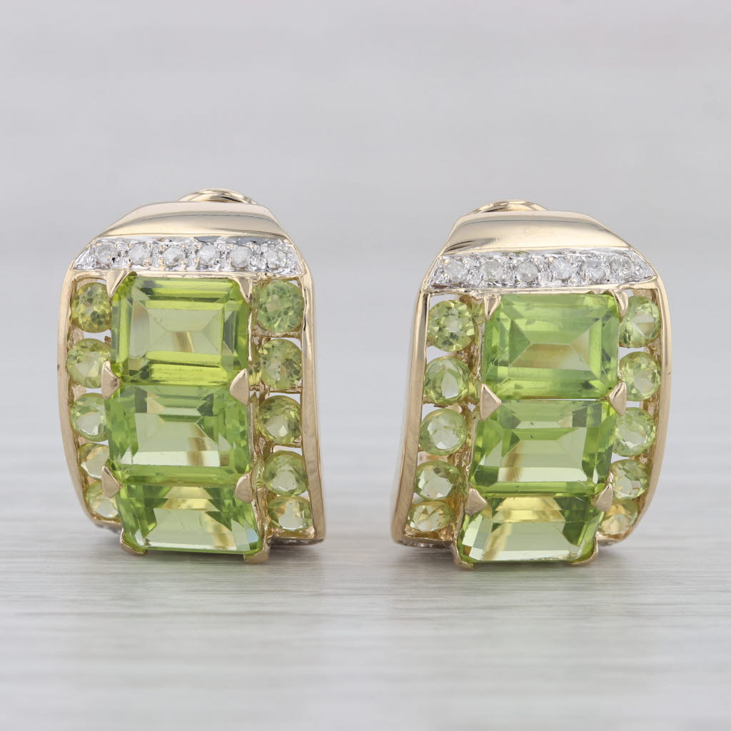 Light Gray 11.90ctw Peridot Diamond Drop Earrings 14k Yellow Gold Omega Backs Statement