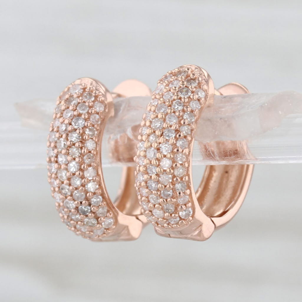 0.34ctw Diamond Small Hoop Earrings 14k Rose Gold Snap Top Oval Hoops