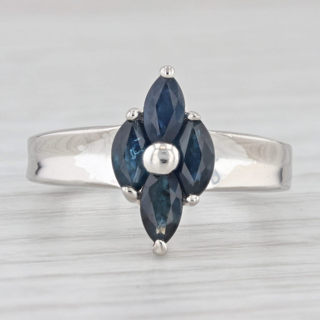 Light Gray 1.32ctw Blue Sapphire Cluster Ring Sterling Silver Size 6