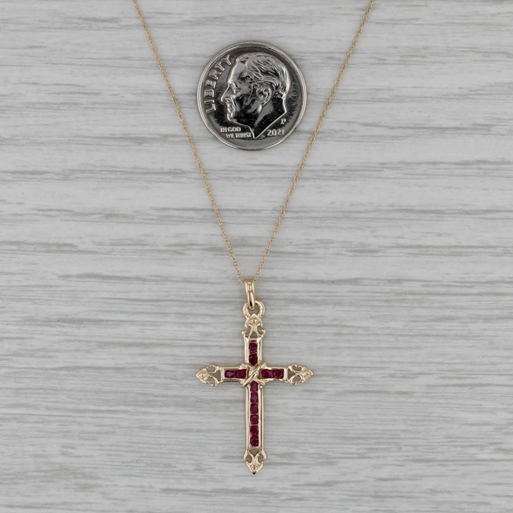 0.22ctw Ruby Cross Pendant Necklace 14k Yellow Gold 19.25" Rope Chain