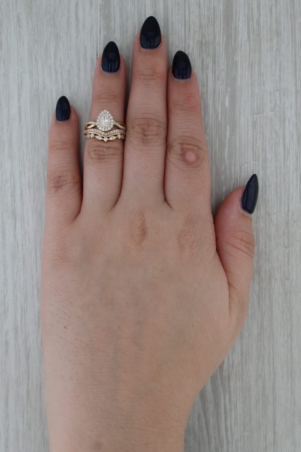 0.65ctw Pear Diamond Halo Engagement Ring Wedding Band Bridal Set 14k Gold