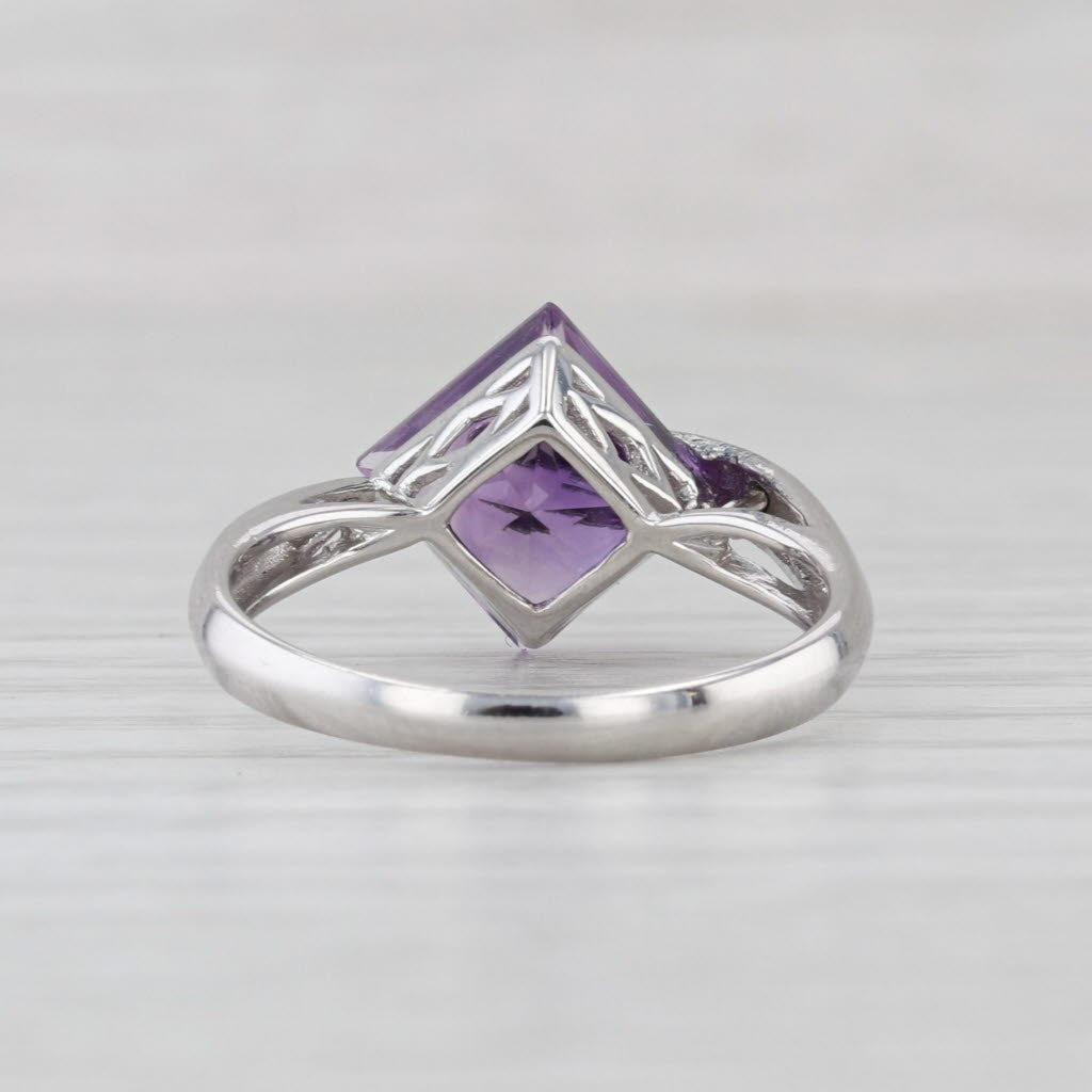 2.27ct Amethyst Solitaire Ring 14k White Gold Size 7.25 Abstract Overlay