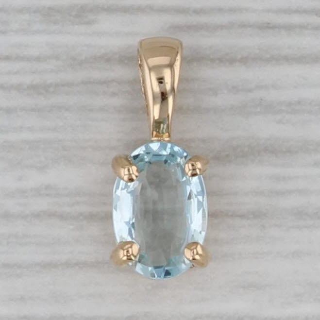 Gray 0.30ct Oval Aquamarine Solitaire Pendant 14k Yellow Gold Small Drop