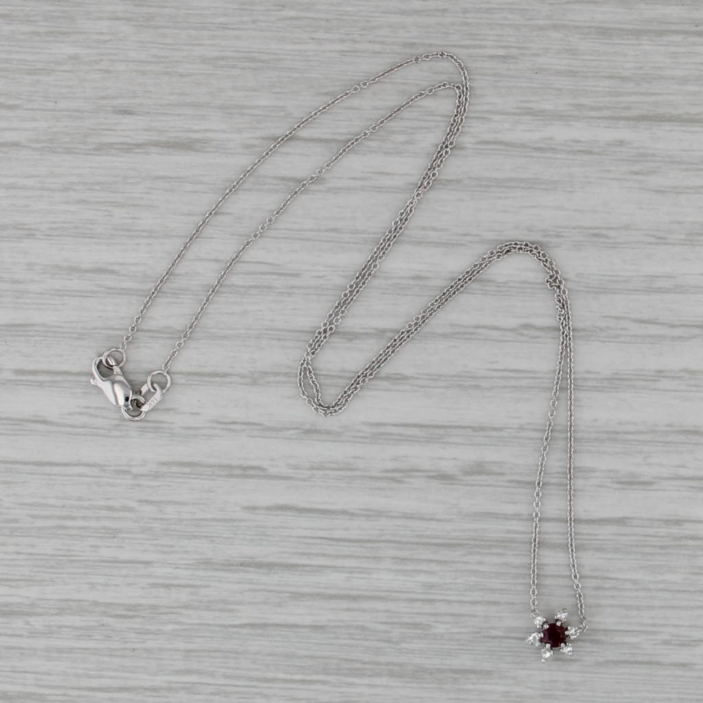 0.14ct Ruby Damond Star Flower Pendant 14k White Gold 16" Cable Chain