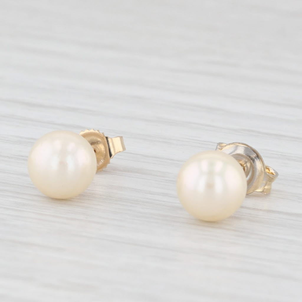 Light Gray Cultured Pearl Solitaire Stud Earrings 14k Yellow Gold