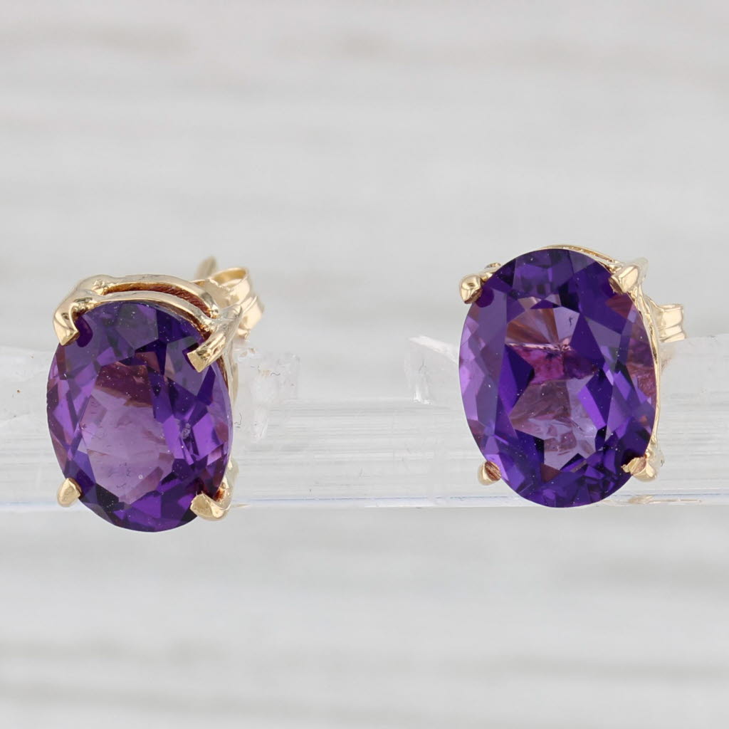 Light Gray 3ctw Oval Amethyst Stud Earrings 14k Yellow Gold