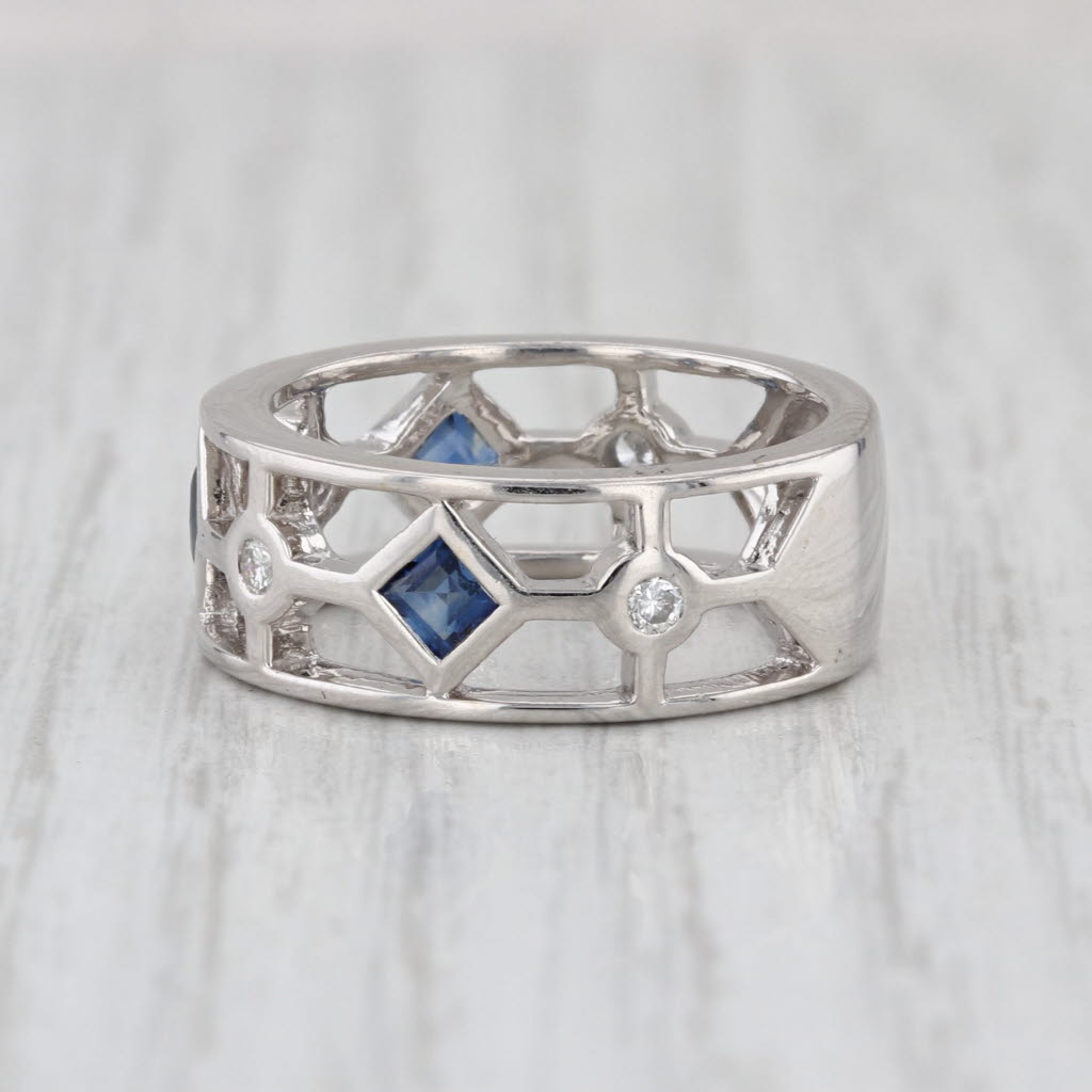 0.68ctw Sapphire Diamond Ring 18k White Gold Band Size 6.75 Stackable