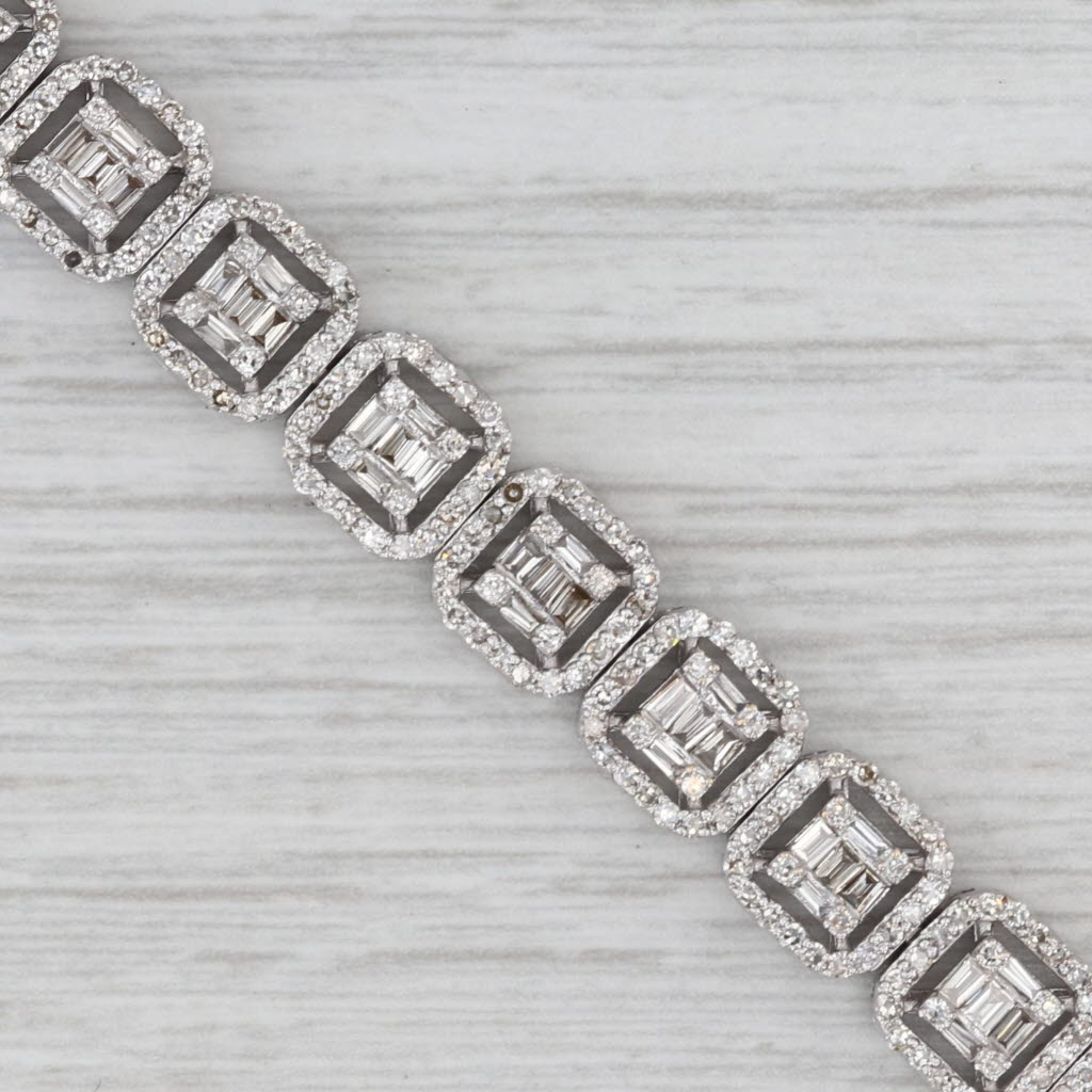 Gray 4.05ctw Diamond Halos Tennis Bracelet 10k White Gold 7.75" 7.8mm