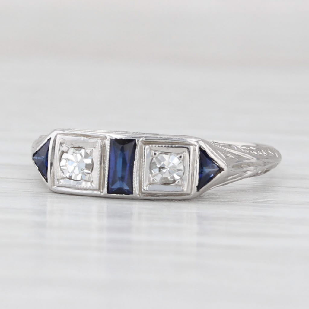 Light Gray Diamond Lab Created Sapphire Filigree Ring 18k White Gold Size 5.5 Stackable
