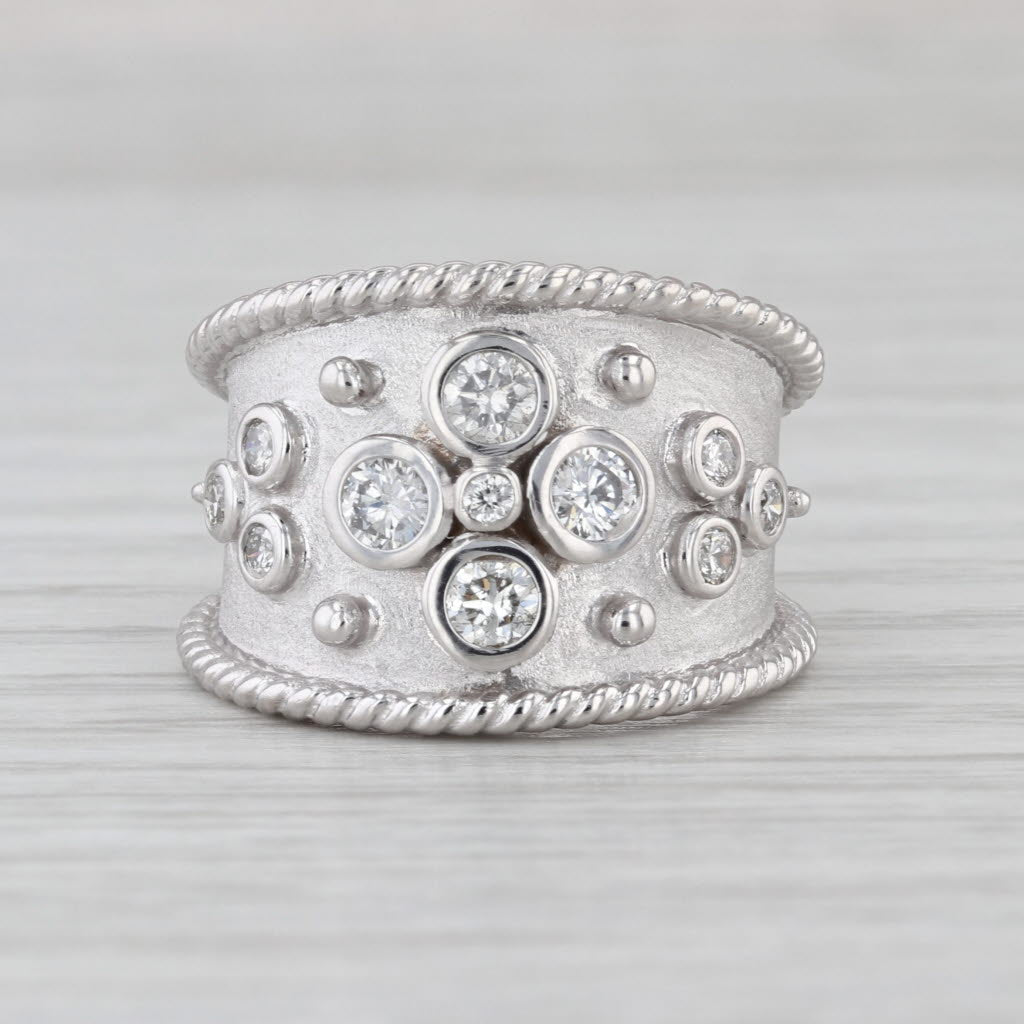 0.42ctw Diamond Cluster Cocktail Ring 14k White Gold Size 6.5 Brushed Finish