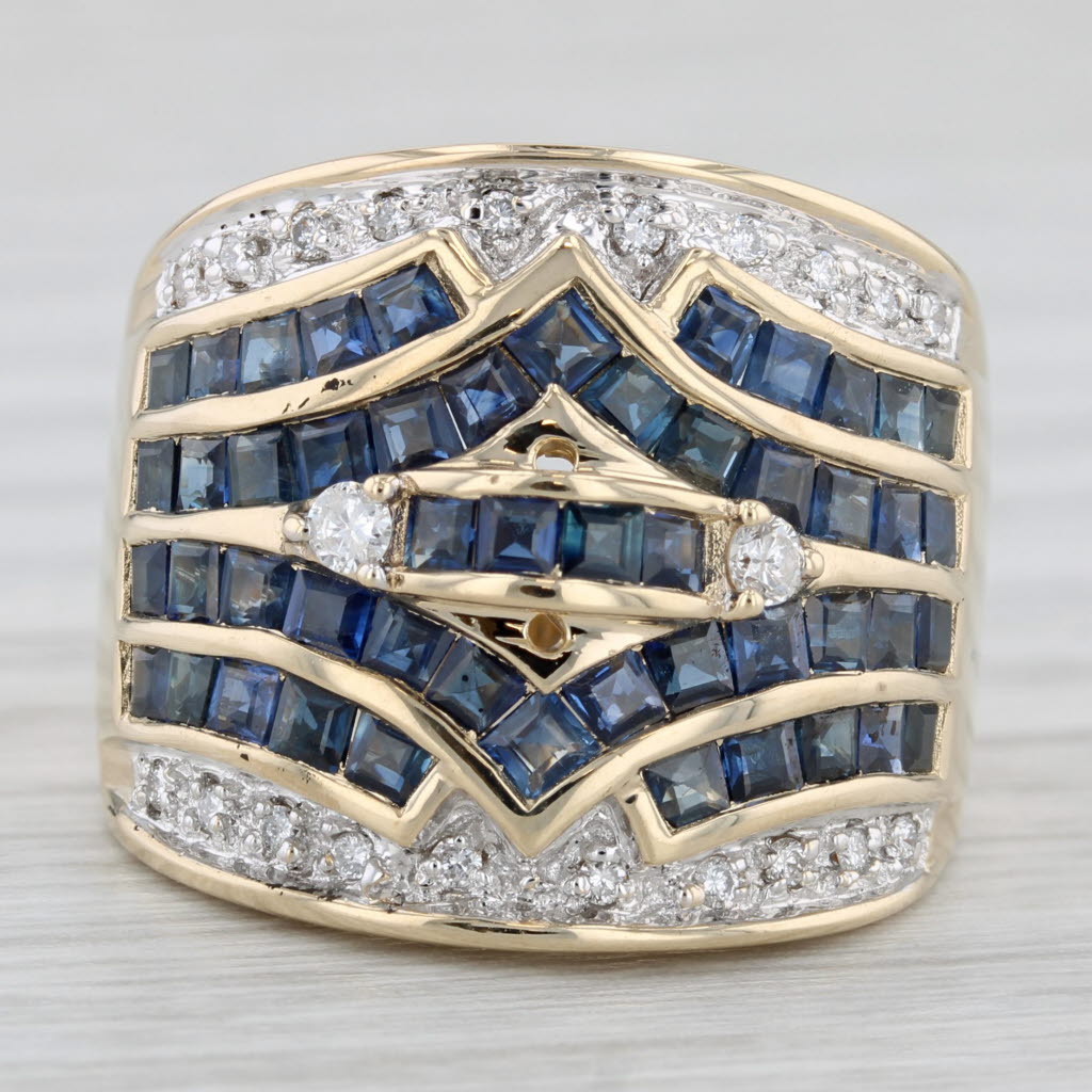 Light Gray 2.16ctw Blue Sapphire Diamond Cocktail Ring 14k Yellow Gold Size 8