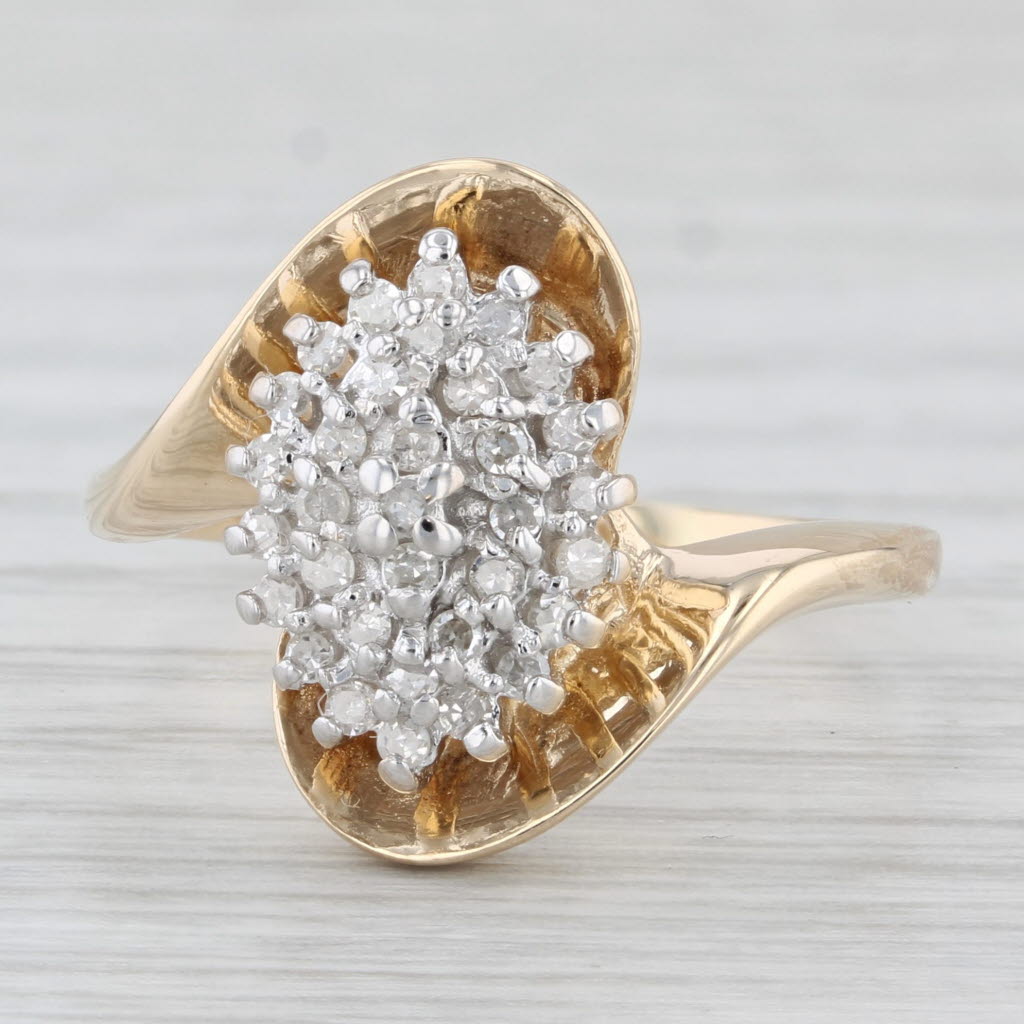 Light Gray 0.20ctw Diamond Cluster Ring 10k Yellow Gold Size 8.75 Bypass
