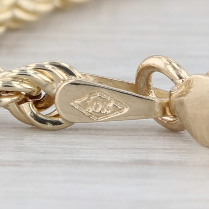 Rope Chain Bracelet 10k Yellow Gold 7" 3mm