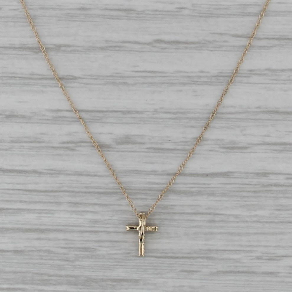 Small Diamond Cross Pendant Necklace 14k Yellow Gold 18" Rope Chain