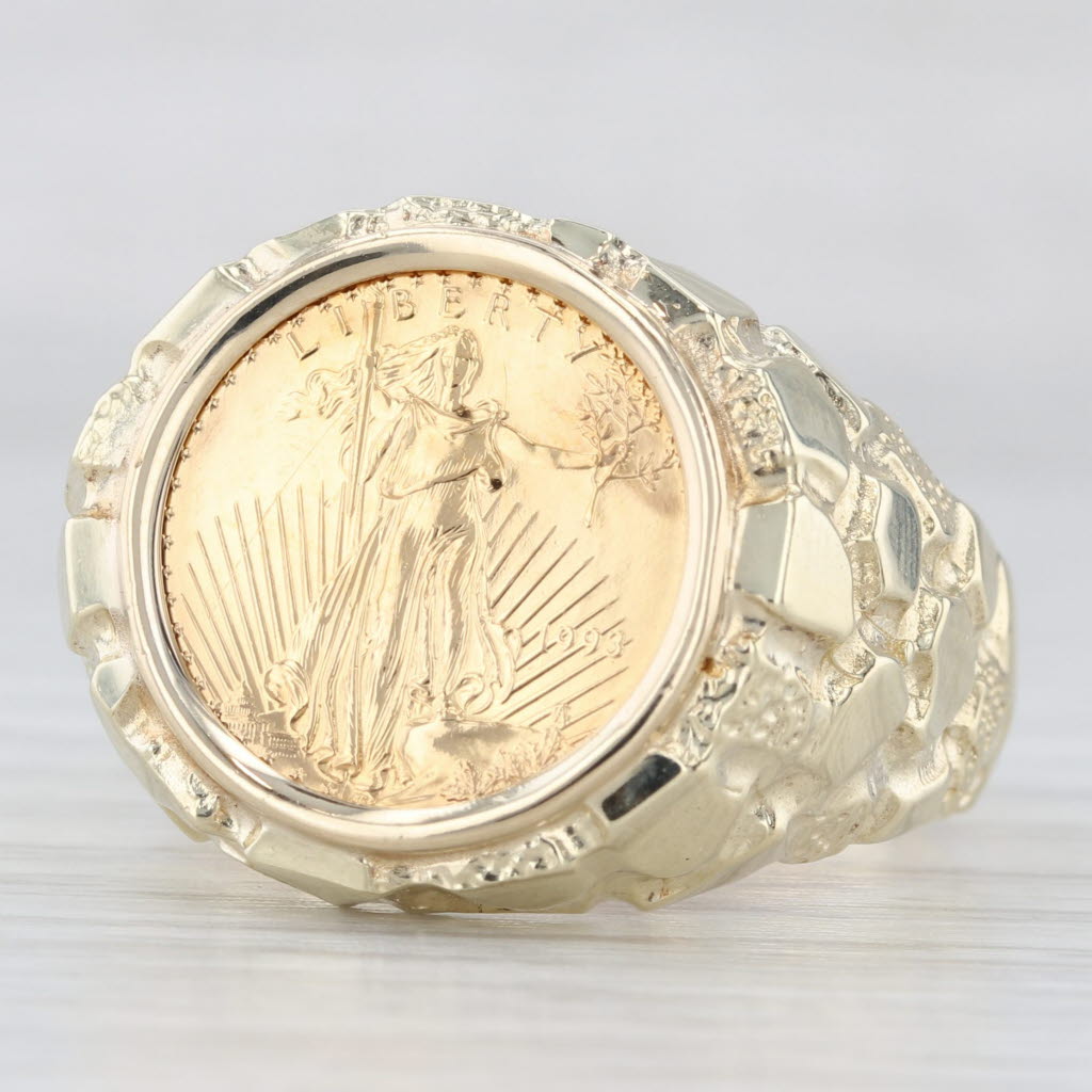 Light Gray 1993 American Gold Coin Coin Ring 1/10oz 22k 10k Yellow Gold Size 13.5