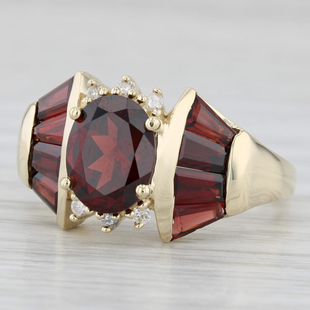 Light Gray 3.55ctw Oval Garnet Ring 14k Yellow Gold Size 9 Diamond Accents