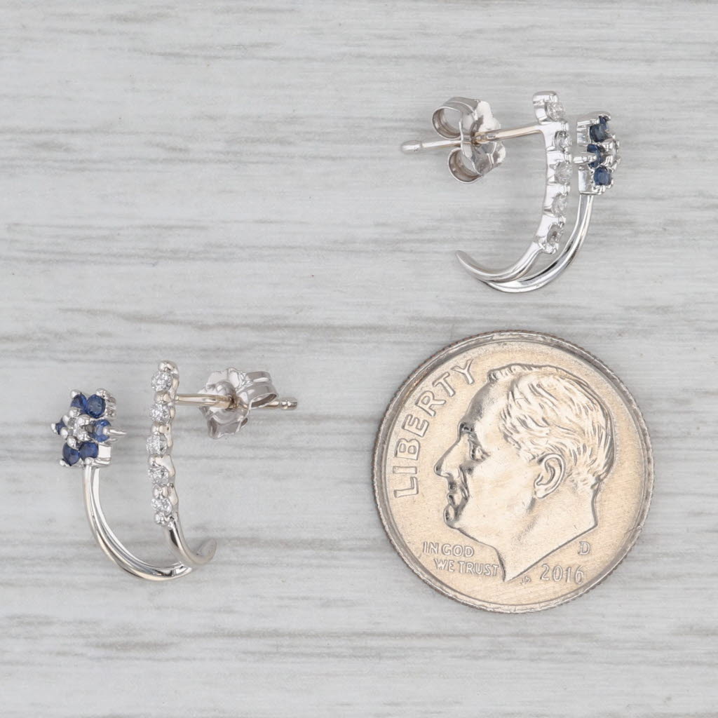 Gray 0.30ctw Blue Sapphire Diamond Flower Wishbone Earrings 14k White Gold