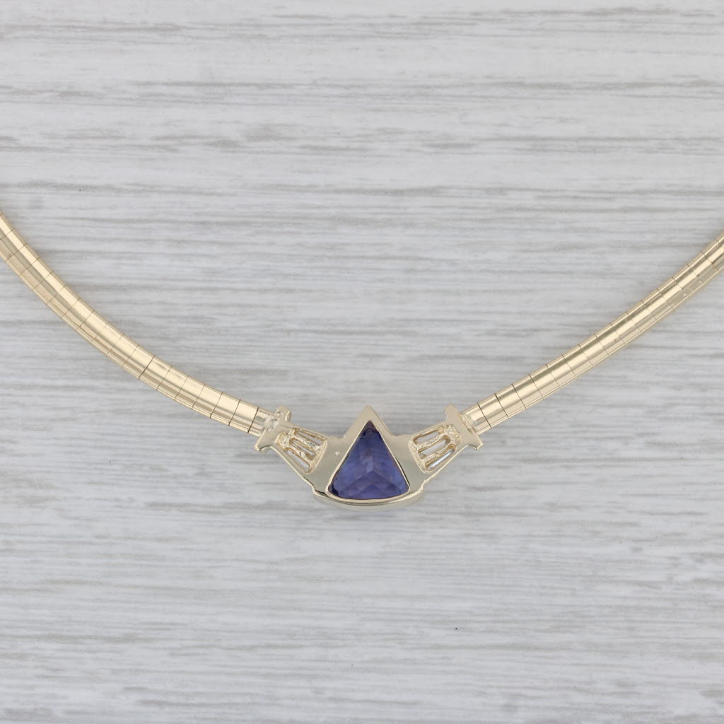 Gray 3.38ctw Tanzanite Diamond Necklace 14k Yellow Gold 17.25" Omega Chain