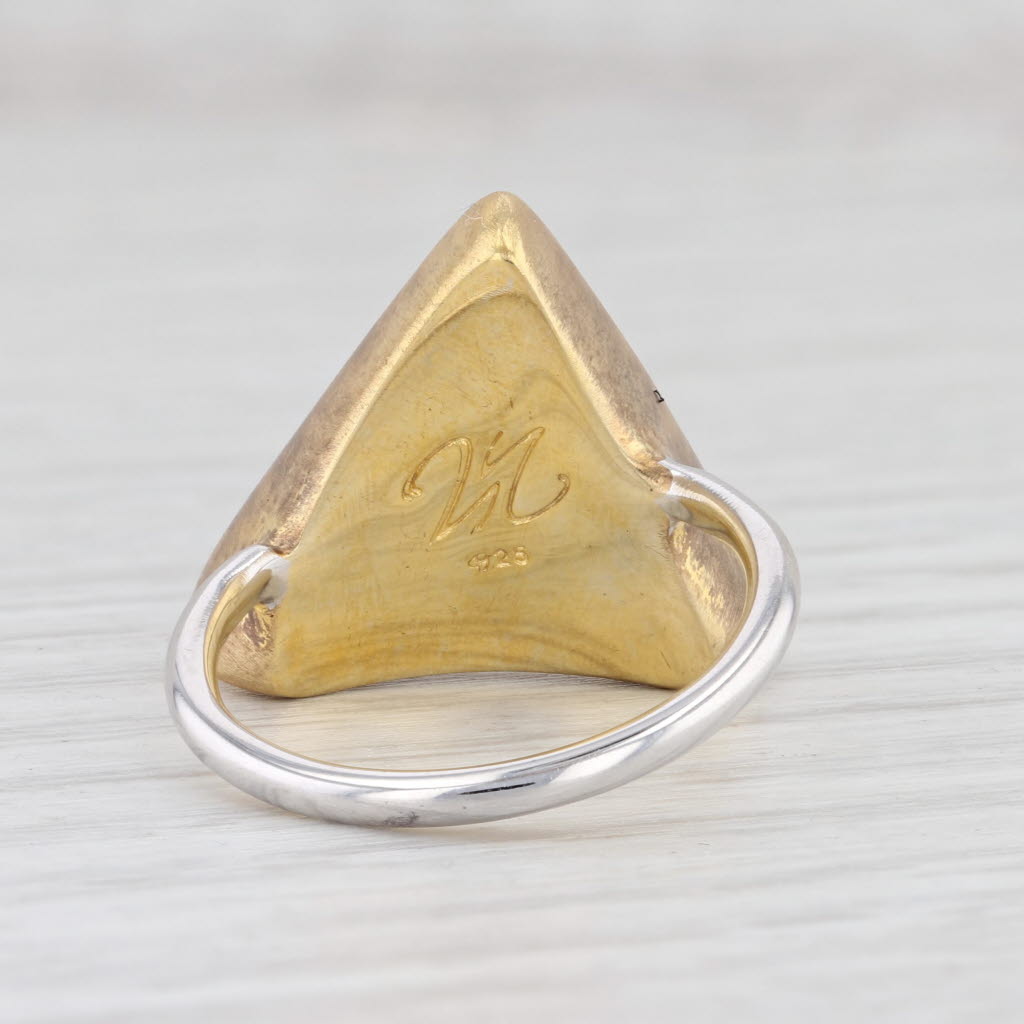 New Nina Wynn Druzy Quartz Trio Sand Ring Sterling Silver 22k Gold Vermeil