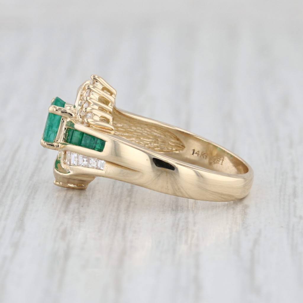 0.82ctw Oval Emerald Diamond Bypass Ring 14k Yellow Gold Size 6.5