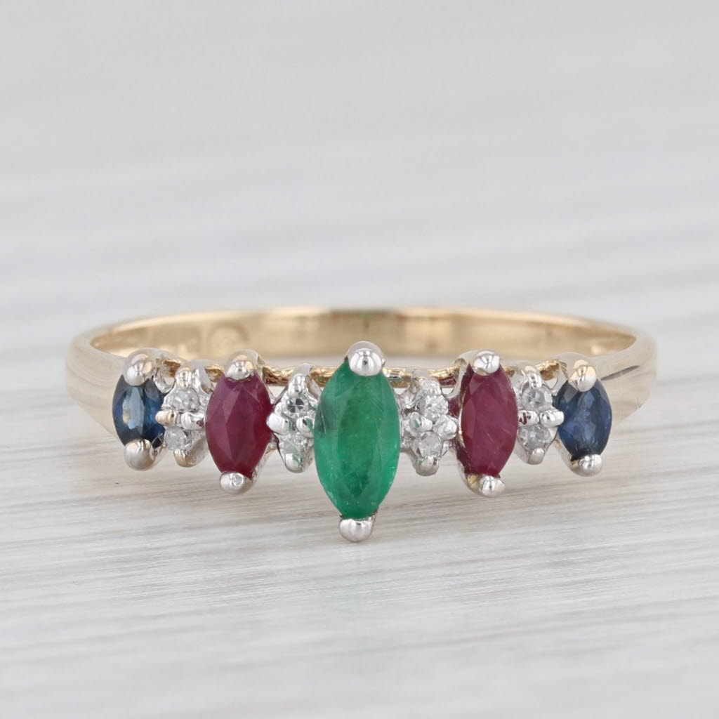 Light Gray 0.45ctw Emerald Ruby Sapphire Diamond Tiered Ring 14k Yellow Gold Size 7.25