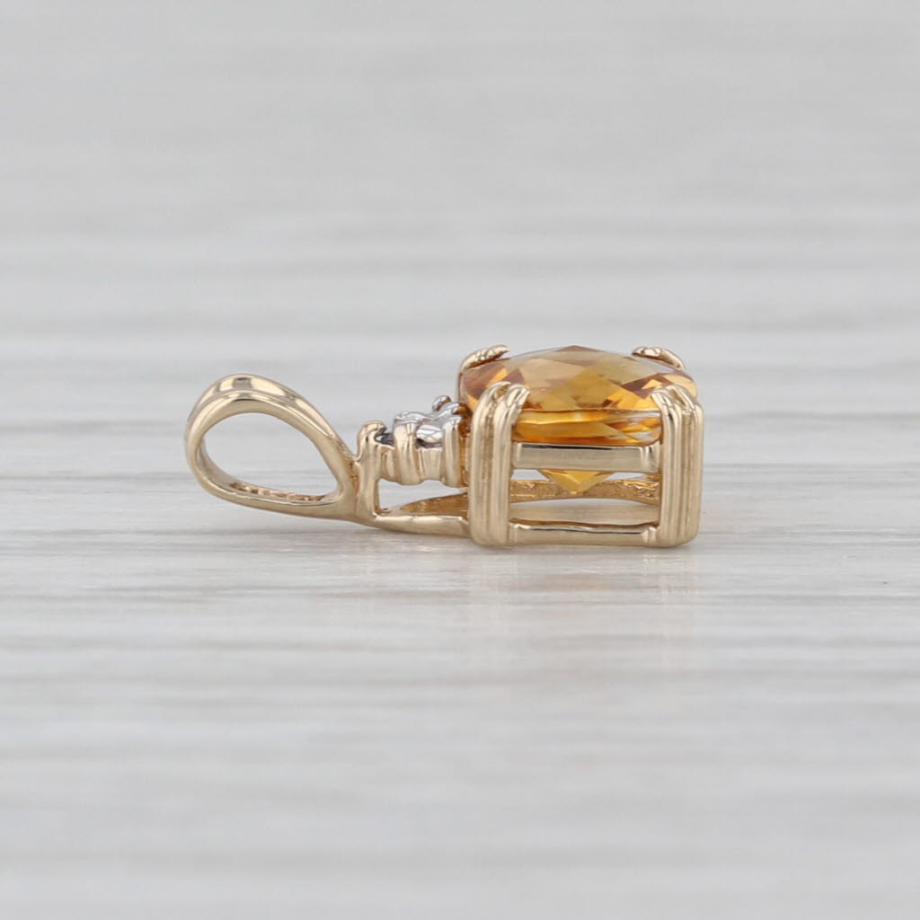 0.85ct Citrine Cushion Solitaire Pendant 10k Yellow Gold Small Drop