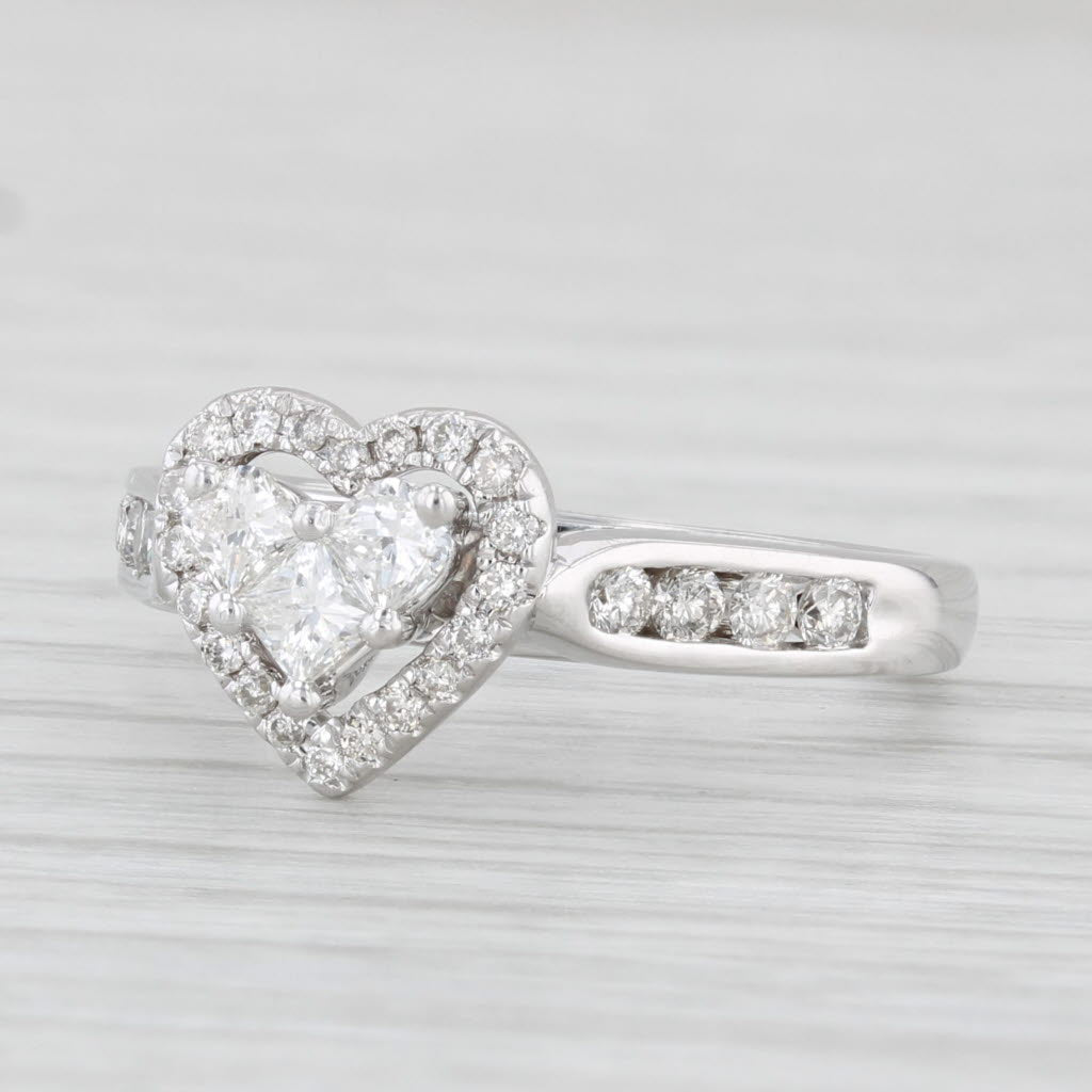 Light Gray 0.56ctw Diamond Heart Halo Ring 14k White Gold Size 5.5 Engagement