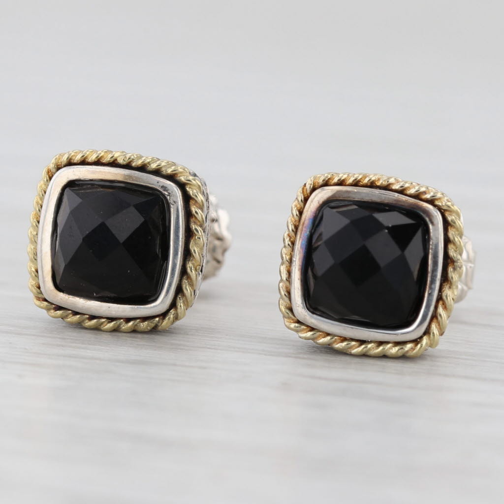 Light Gray Andrea Candela Onyx Stud Earrings Sterling Silver 18k Gold