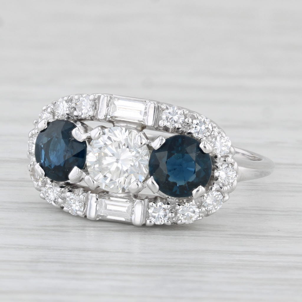 Light Gray Vintage 2.11ctw Blue Sapphire Diamond Ring 14k White Gold Size 7.25