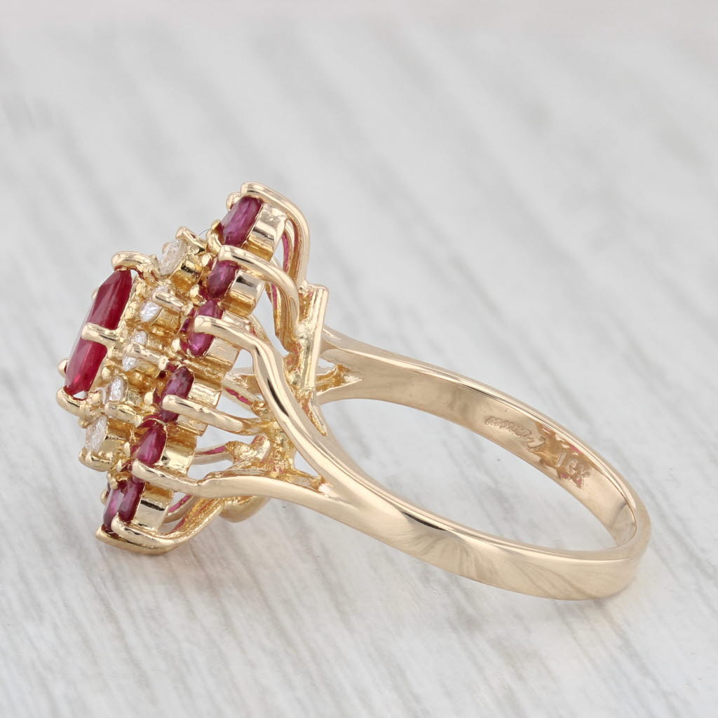 Light Gray 2.05ctw Ruby Diamond Cluster Cocktail Ring 14k Yellow Gold Size 6.25