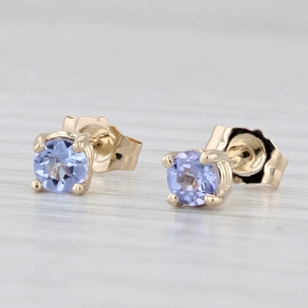 Light Gray 0.40ctw Tanzanite Stud Earrings 14k Yellow Gold Round Solitaire Studs