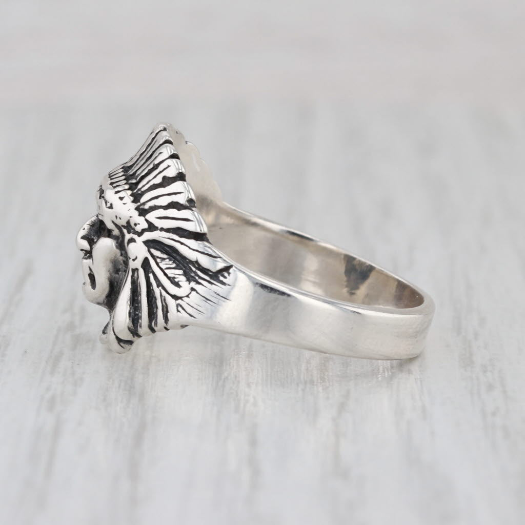 Men's Figural Indian Head Ring Sterling Silver Size 11.25