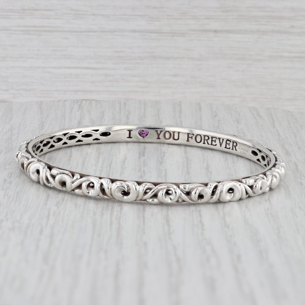 Light Gray Charles Krypell I Love You Forever Sapphire Bangle Bracelet Sterling Silver