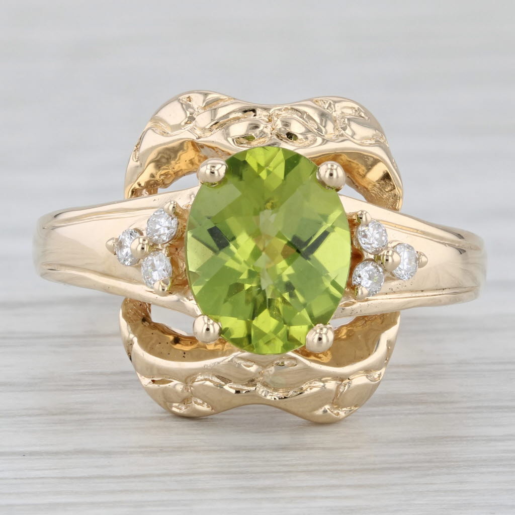 Light Gray 3ctw Peridot Diamond Ring 14k Yellow Gold Size 9.25 Oval Solitaire