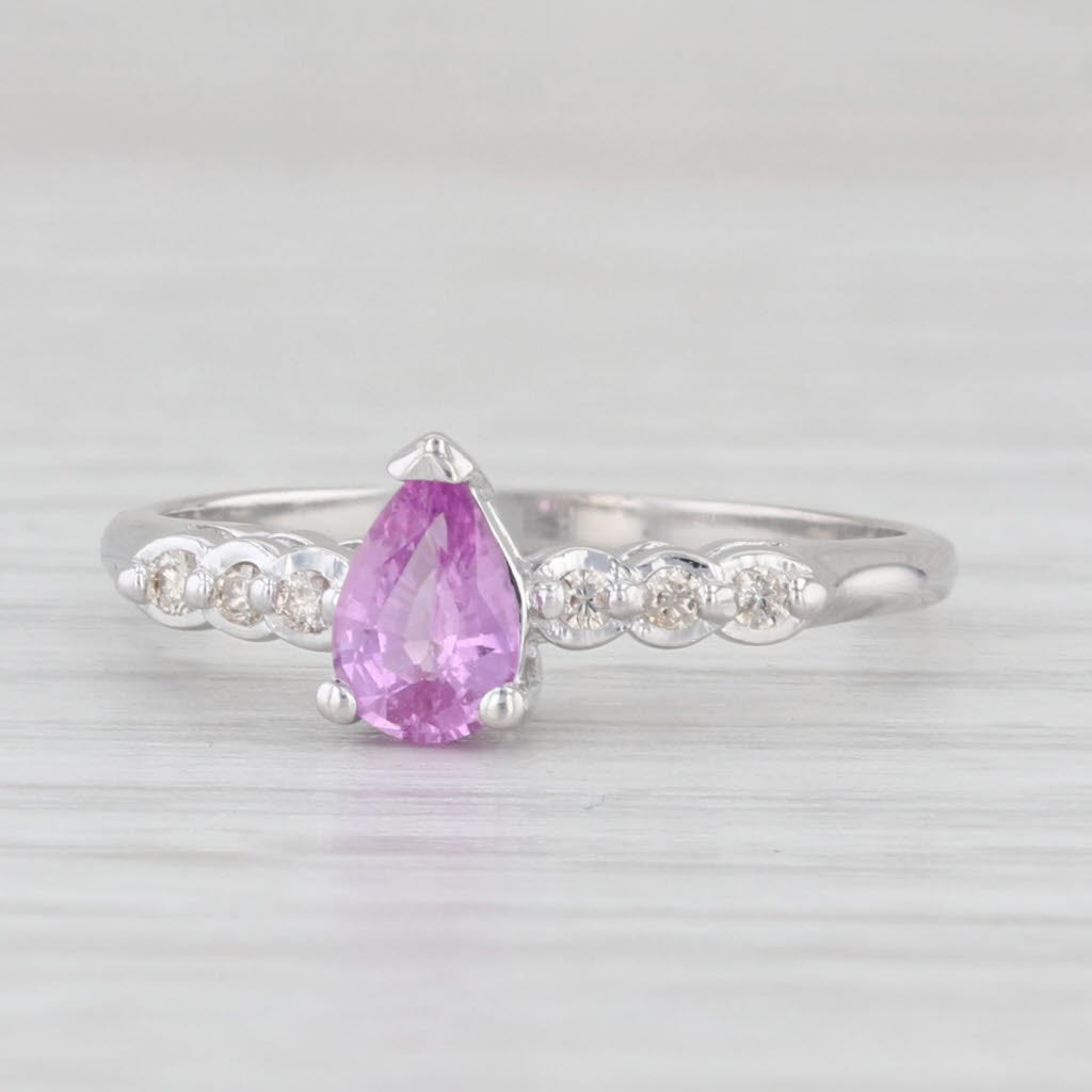 Light Gray 0.56ctw Pink Pear Sapphire Diamond Ring 14k White Gold Size 5.5