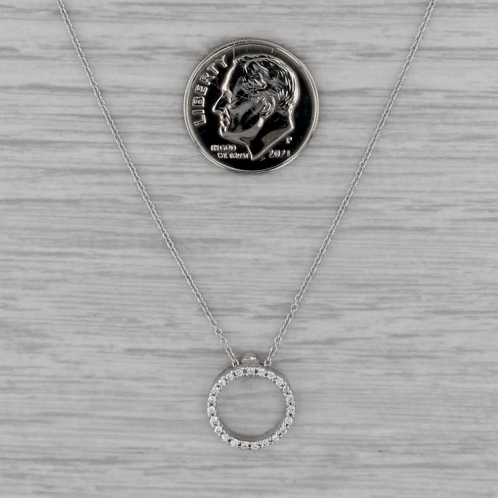 New Roberto Coin Tiny Treasures Diamond Circle Pendant Necklace 18k White Gold
