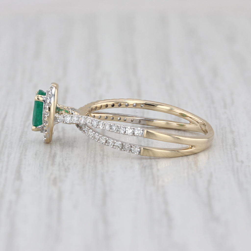 0.79ctw Oval Emerald Diamond Halo Ring 14k Yellow Gold Size 7.25 Engagement