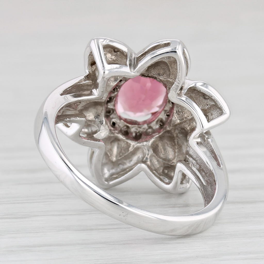 Light Gray 1.49ctw Pink Tourmaline Diamond Flower Ring 14k White Gold Size 7.5 Cocktail